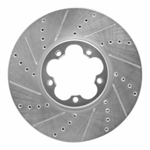 Ford Transit-350 HD Brake Rotor (1) - Front Left - R1 Concepts - Drilled & Slotted - Silver - `15-`25